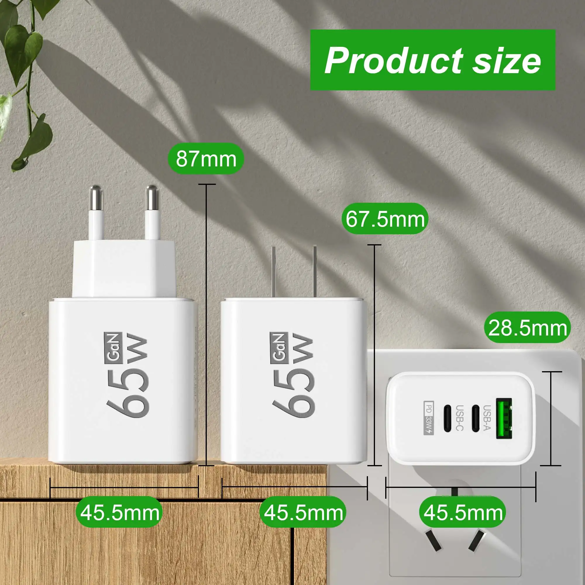 Laptop Accessories Usb - Foldable 65W GaN 3‑Port USB‑C Wall