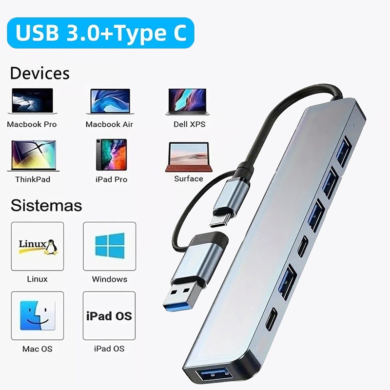 2 In 1 USB3.0 Hub 7 Port Type  - đánh giá và giá Laptop Accessories Usb